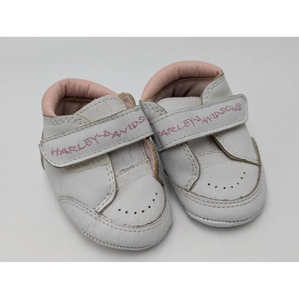 Harley Davidson Crib Shoes Girls XS White Pink Born to Ride‎ Baby Sneakers